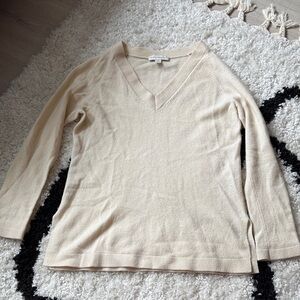 White + Warren Soft Beige V-Neck Sweater